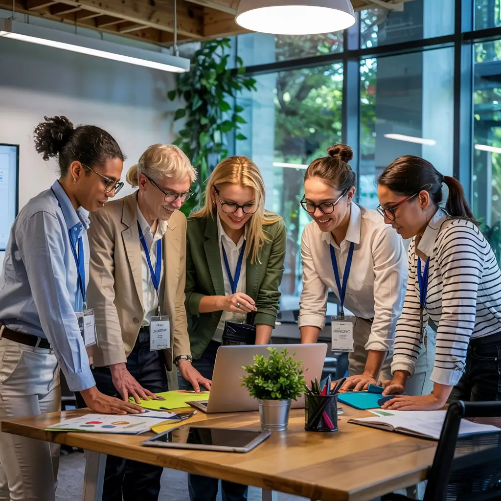 Multikulturelles Team arbeitet zusammen, symbolisiert die Integration internationaler Fachkräfte mit Erfahrung und Empathie